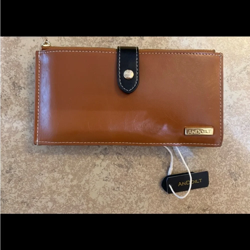 New! ANDOILT Womens Genuine Leather Wallet With Dust Bag